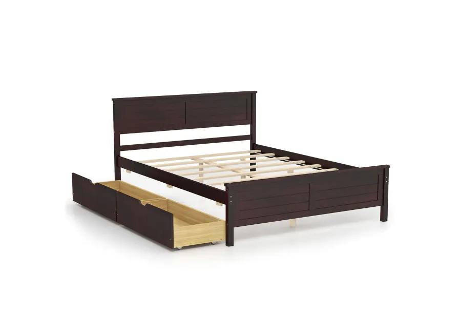 Full Size Bed Frame with Storage Drawers and Solid Wood Headboard