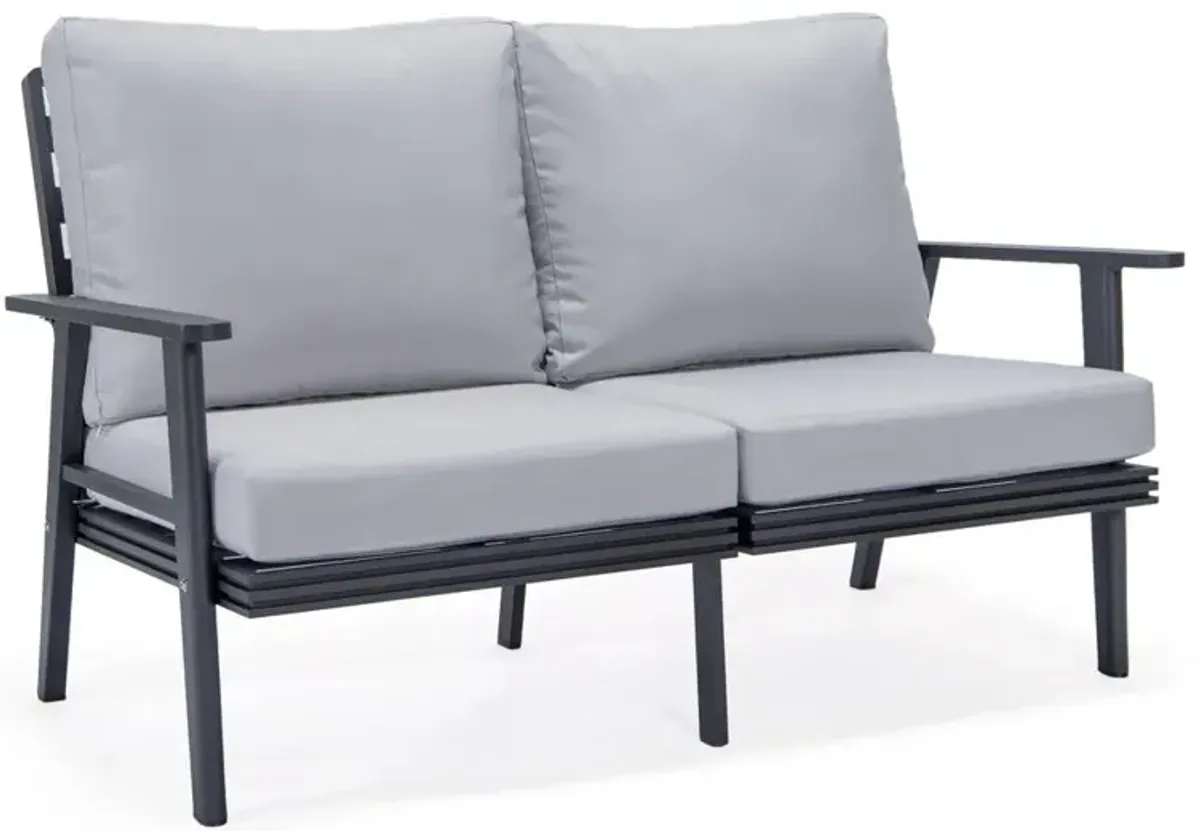 LeisureMod Outdoor Patio Loveseat with Black Aluminum Frame