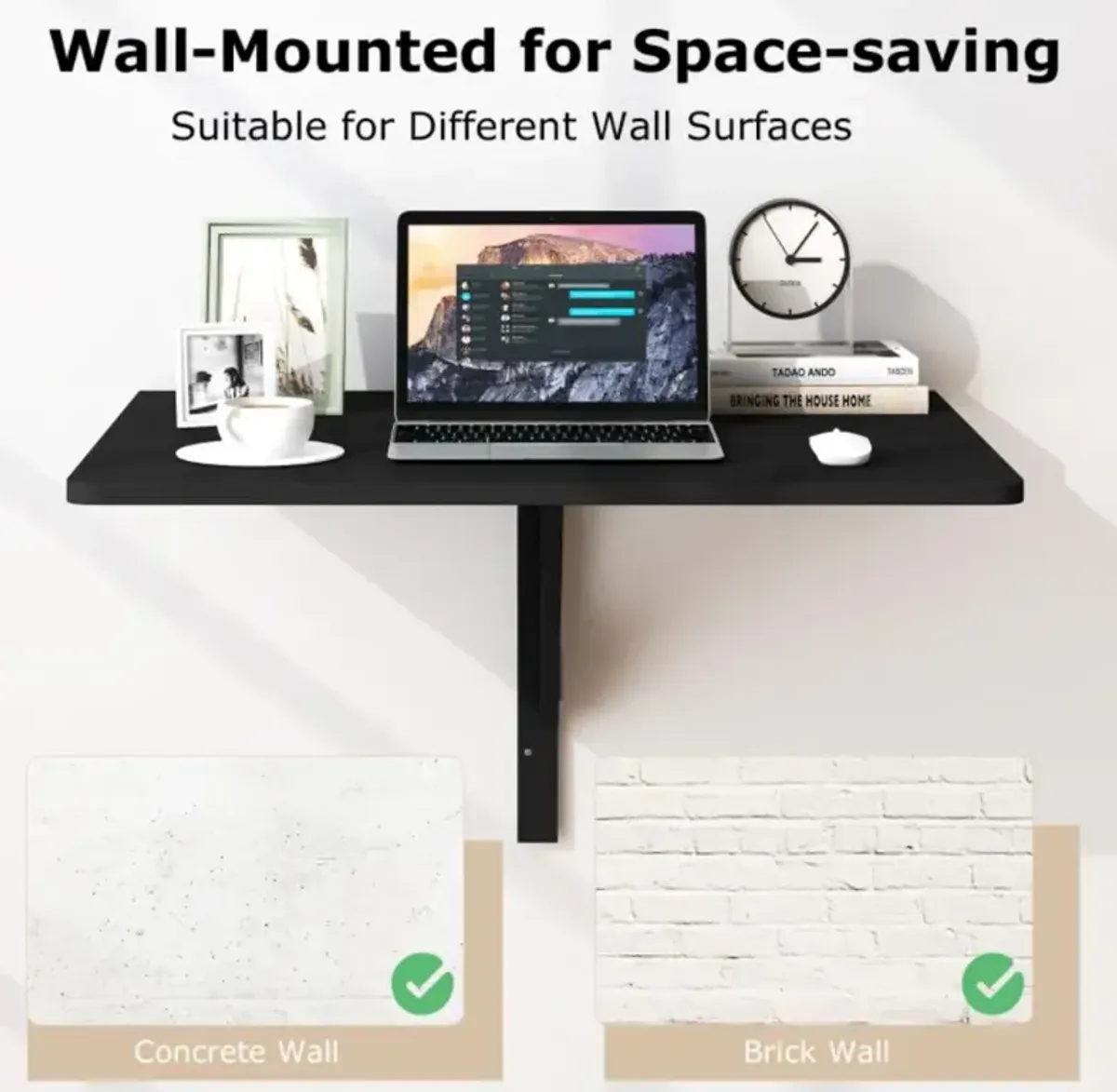 Hivvago 31.5 x 23.5 Inch Wall Mounted Folding Table for Small Spaces