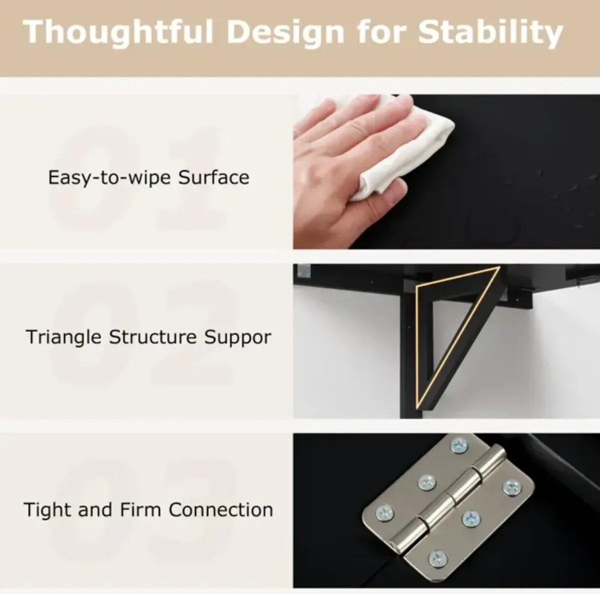 Hivvago 31.5 x 23.5 Inch Wall Mounted Folding Table for Small Spaces