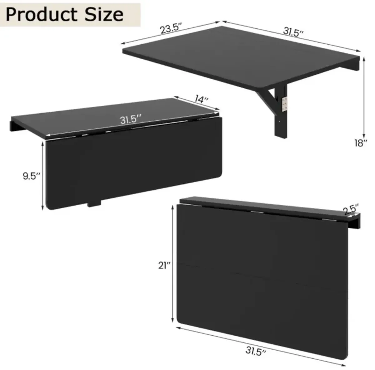 Hivvago 31.5 x 23.5 Inch Wall Mounted Folding Table for Small Spaces