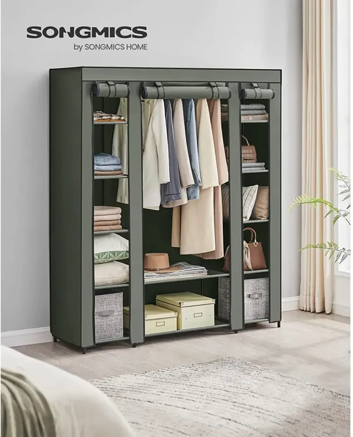 Portable Clothes Storage Solution with Shelves & Hanging Rail