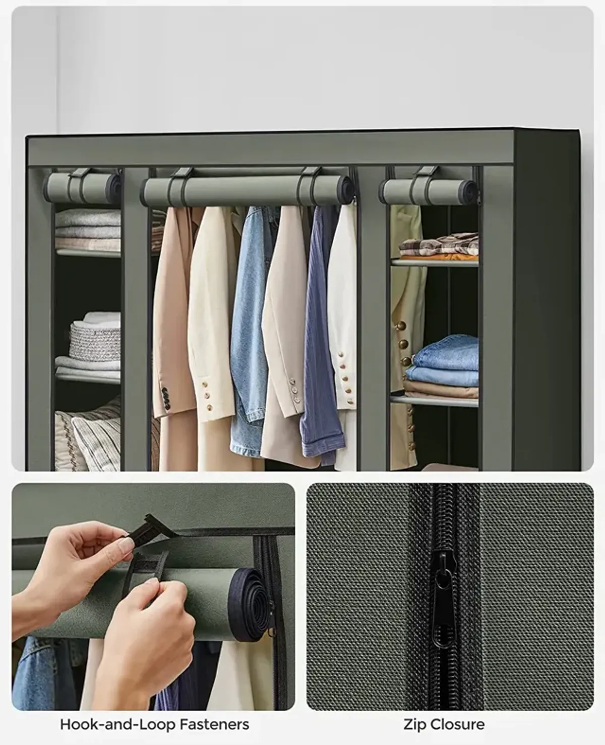 Portable Clothes Storage Solution with Shelves & Hanging Rail