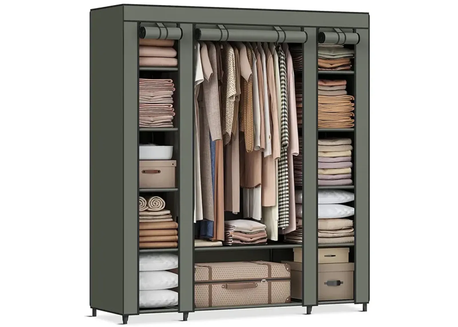 Portable Clothes Storage Solution with Shelves & Hanging Rail