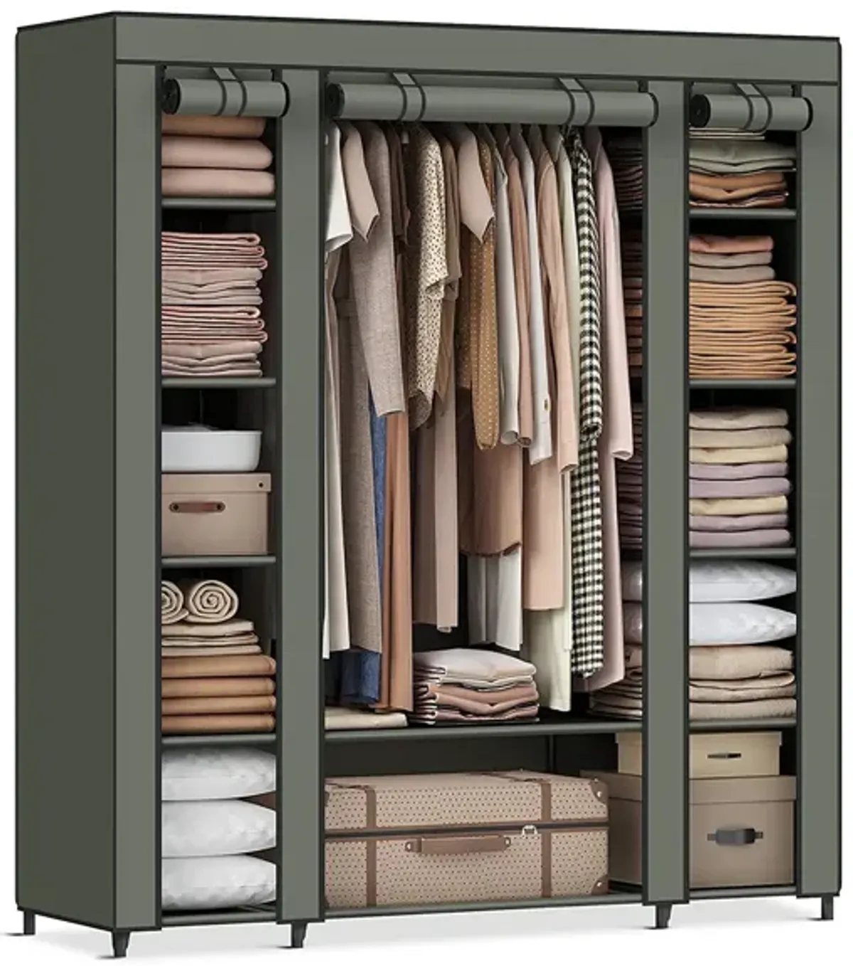 Portable Clothes Storage Solution with Shelves & Hanging Rail