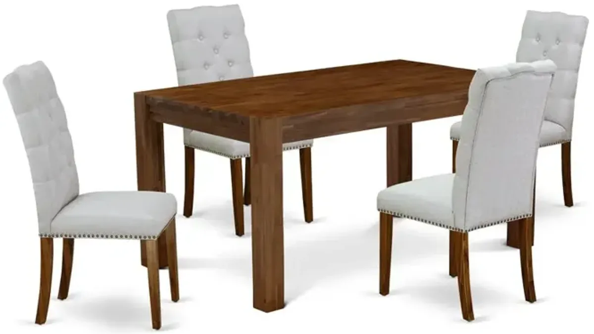 East West Furniture CNEL5-N8-05 5-Piece Dining Room Table Set- 4 Upholstered Dining Chairs with Grey Linen Fabric Seat and Button Tufted Chair Back - Rectangular Table Top & Wooden 4 legs - Antique Wa