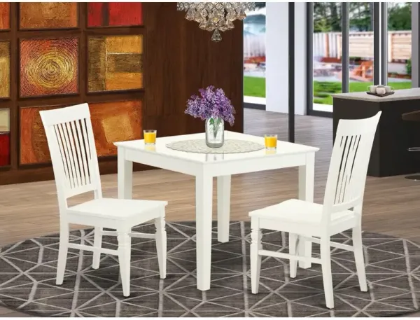 3 Pc square Kitchen Table and 2 hard wood Chairs for Dining room in Linen White