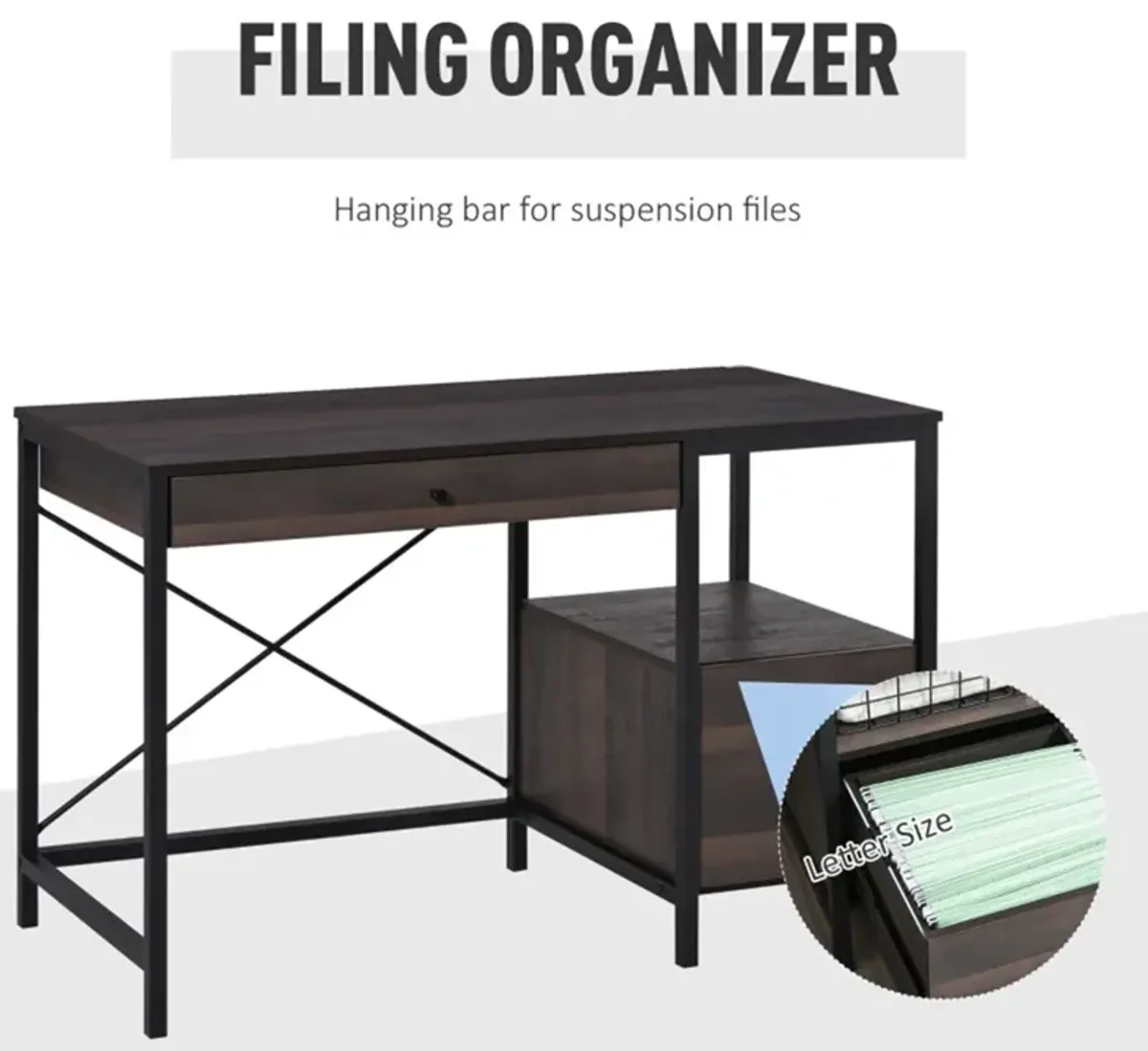 Computer Desk with Storage, Office Writing Desk for Home & Workspaces