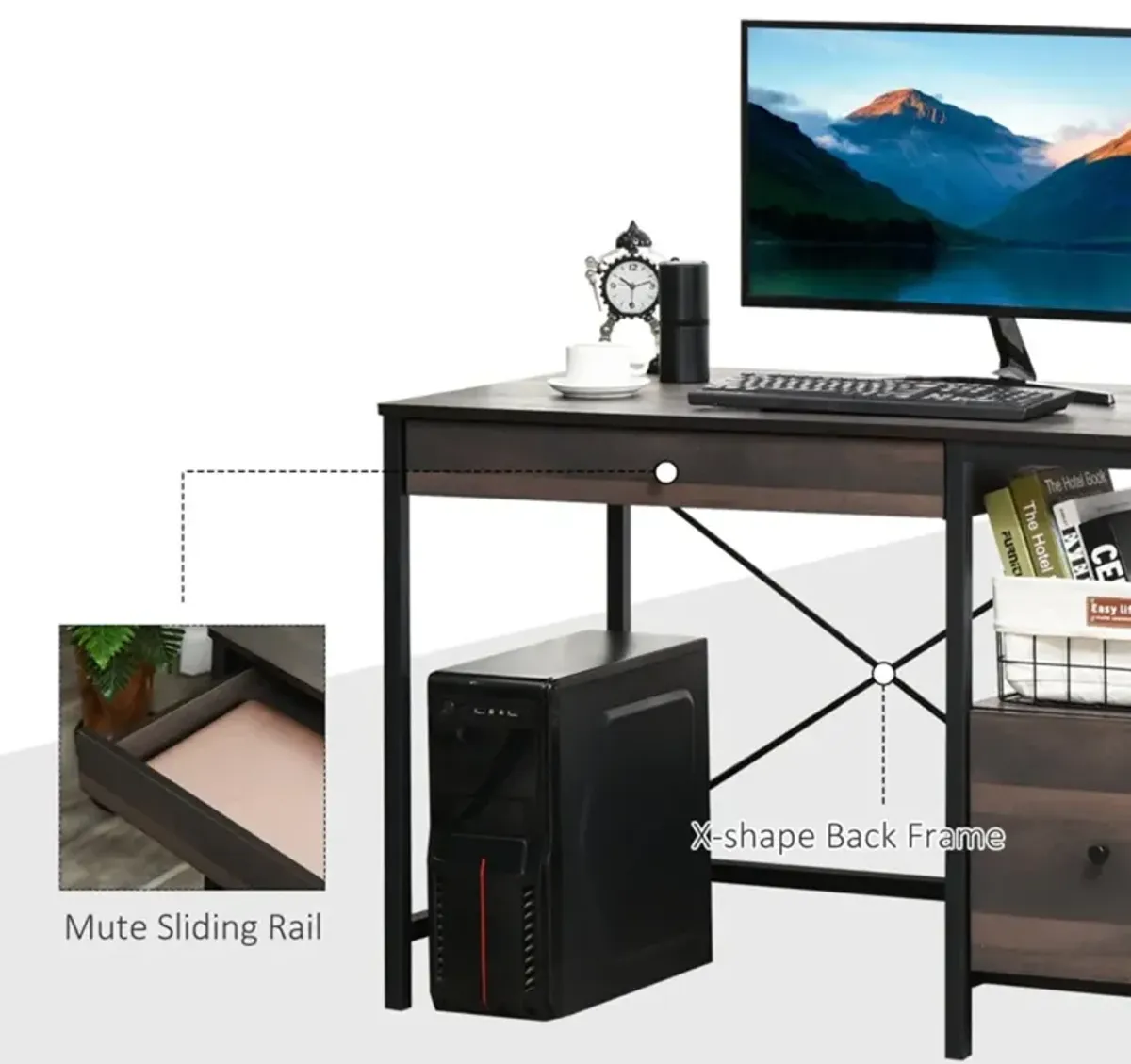 Computer Desk with Storage, Office Writing Desk for Home & Workspaces