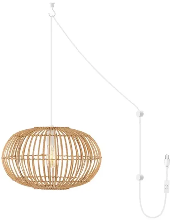 Leo 1-Light Farmhouse Coastal Rattan 180" Cord Plug-In or Hardwired LED Pendant