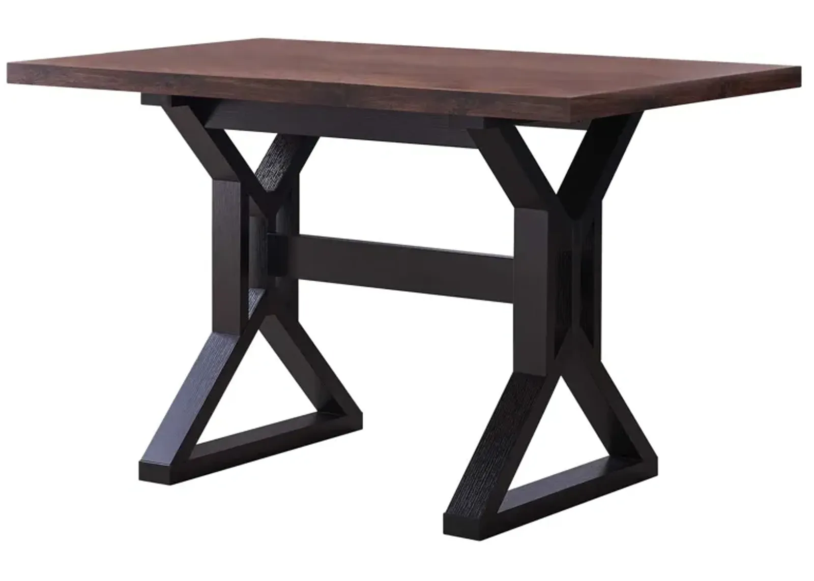 Two Toned Rectangular Wooden Dining Table with X Shaped Trestle Base, Black and Brown-Benzara