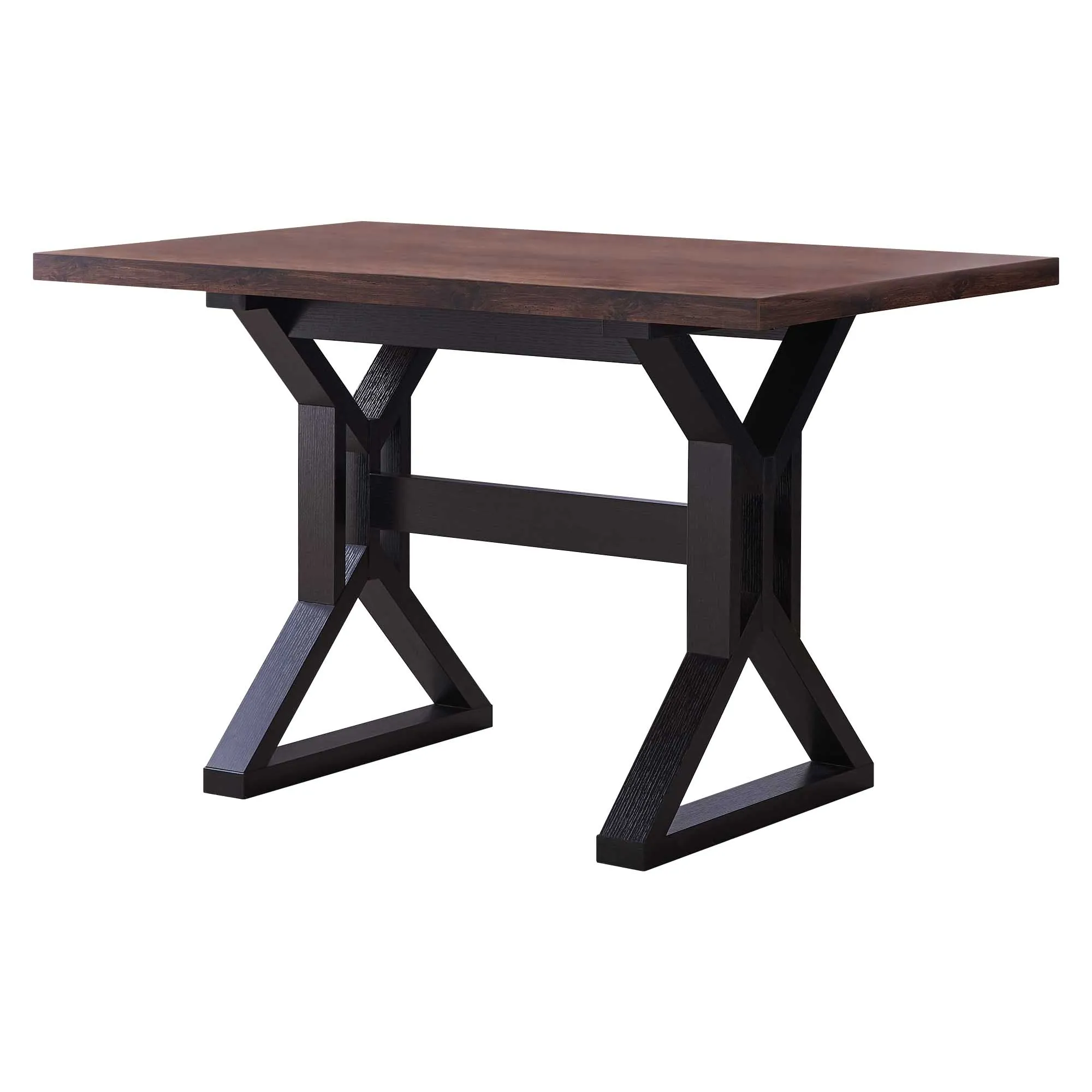 Two Toned Rectangular Wooden Dining Table with X Shaped Trestle Base, Black and Brown-Benzara
