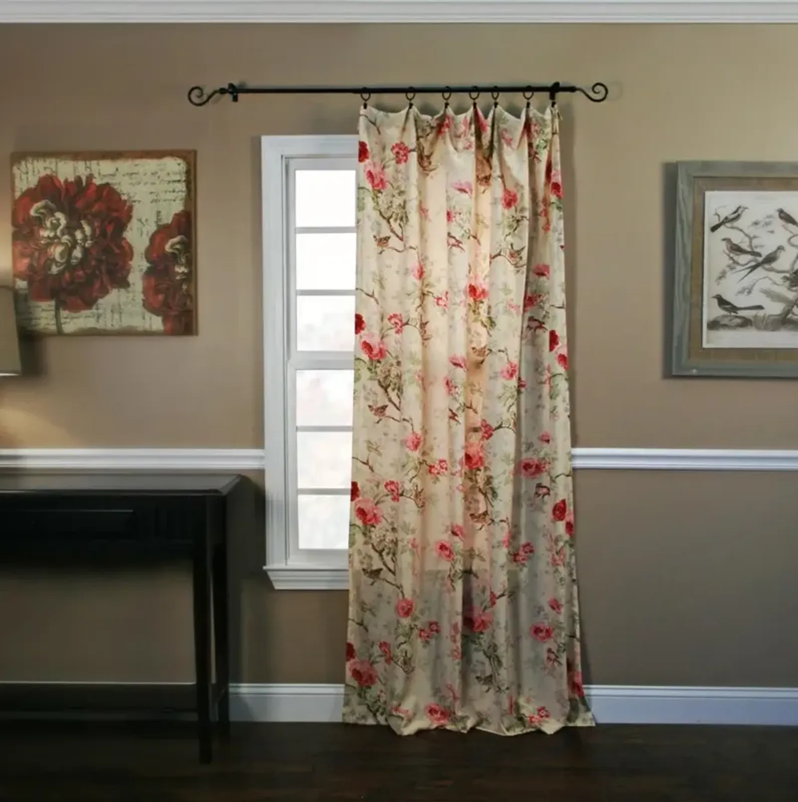 Balmoral Floral Print Tailored Panel Curtain 48-Inch-by-84-Inch - Red/Yellow