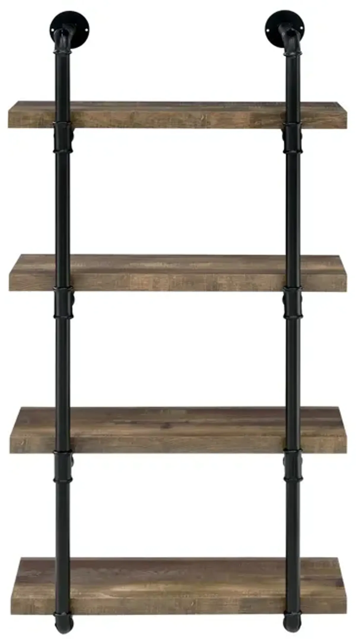 Wall Shelf with 4 Shelves and Piped Metal Frame, Brown and Black-Benzara