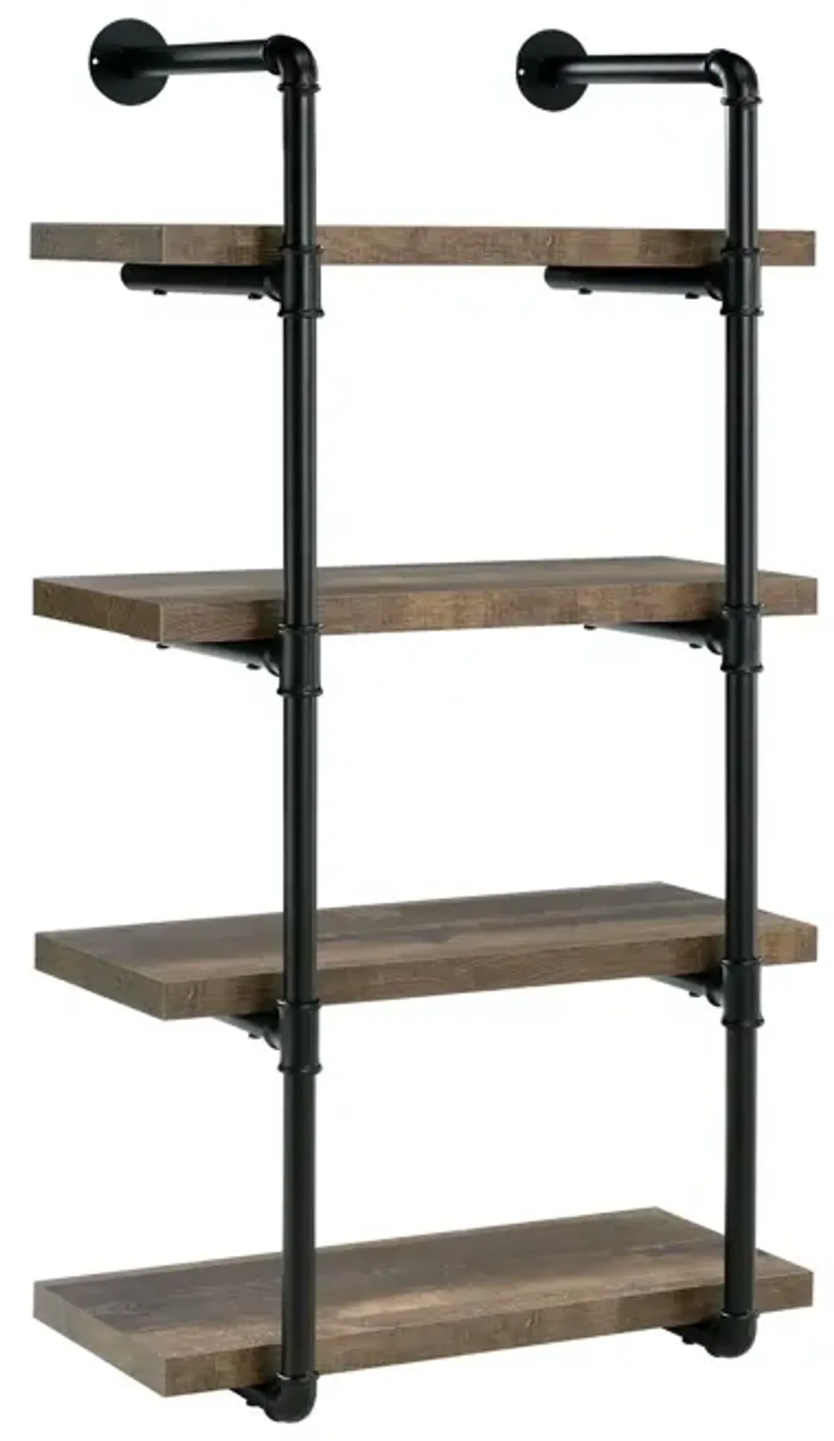 Wall Shelf with 4 Shelves and Piped Metal Frame, Brown and Black-Benzara