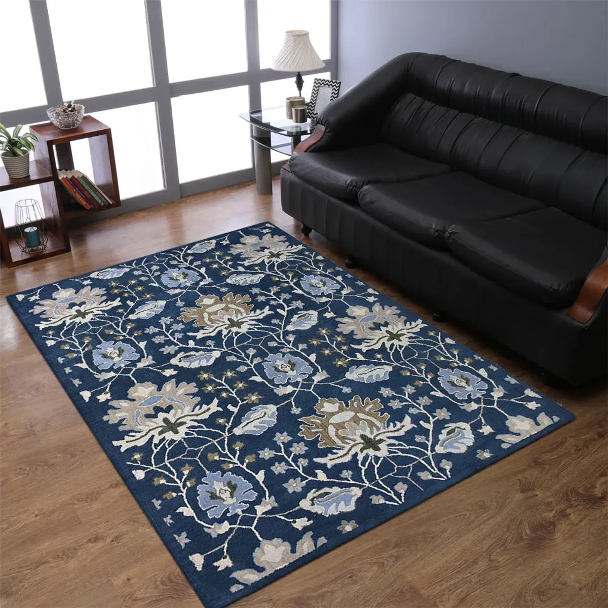 RUGSOTIC CARPETS HAND TUFTED WOOL ECO-FRIENDLY AREA RUGS  - 8'x10', Rectangle Shape, Blue, Floral Modern Design, High Pile Thick Handmade Anti Skid Area Rugs for Living Room, Bed Room (K00522)