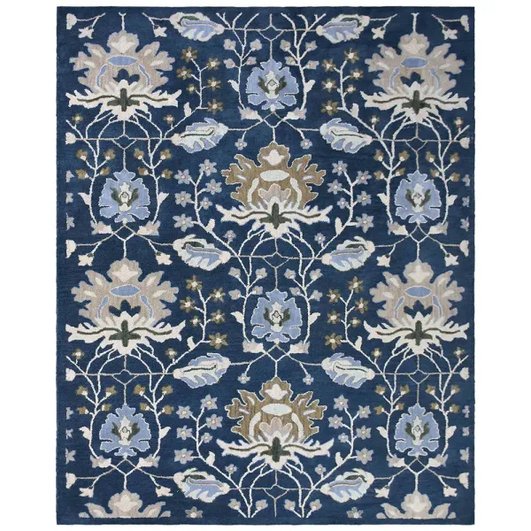 RUGSOTIC CARPETS HAND TUFTED WOOL ECO-FRIENDLY AREA RUGS  - 8'x10', Rectangle Shape, Blue, Floral Modern Design, High Pile Thick Handmade Anti Skid Area Rugs for Living Room, Bed Room (K00522)