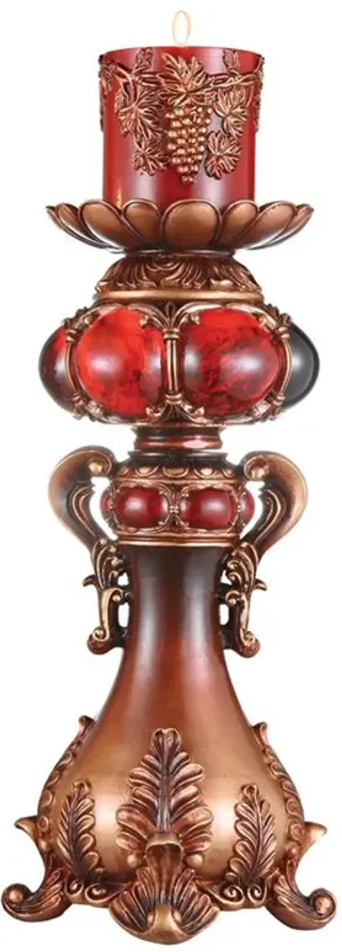 Hivvago 20" Brown and Red Faux Marble Tabletop Candle Holder and Candle