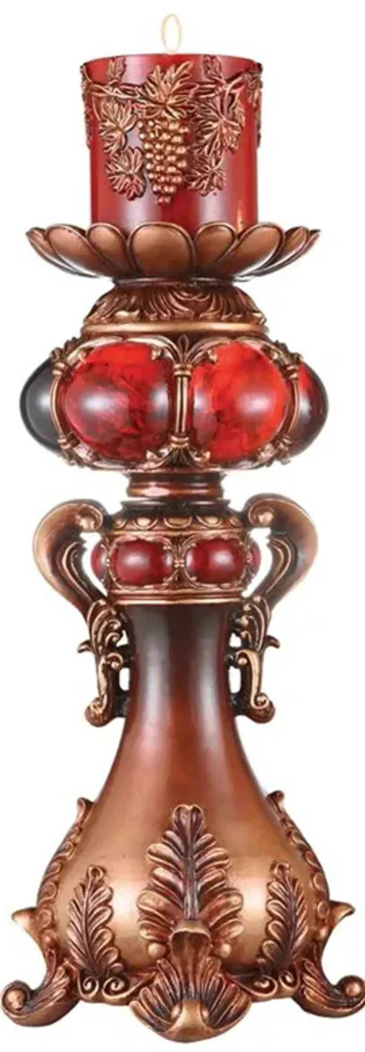 Hivvago 20" Brown and Red Faux Marble Tabletop Candle Holder and Candle