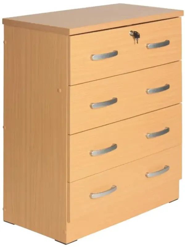 Better Home Products Cindy 4 Drawer Chest Wooden Dresser with Lock Beech (Maple)