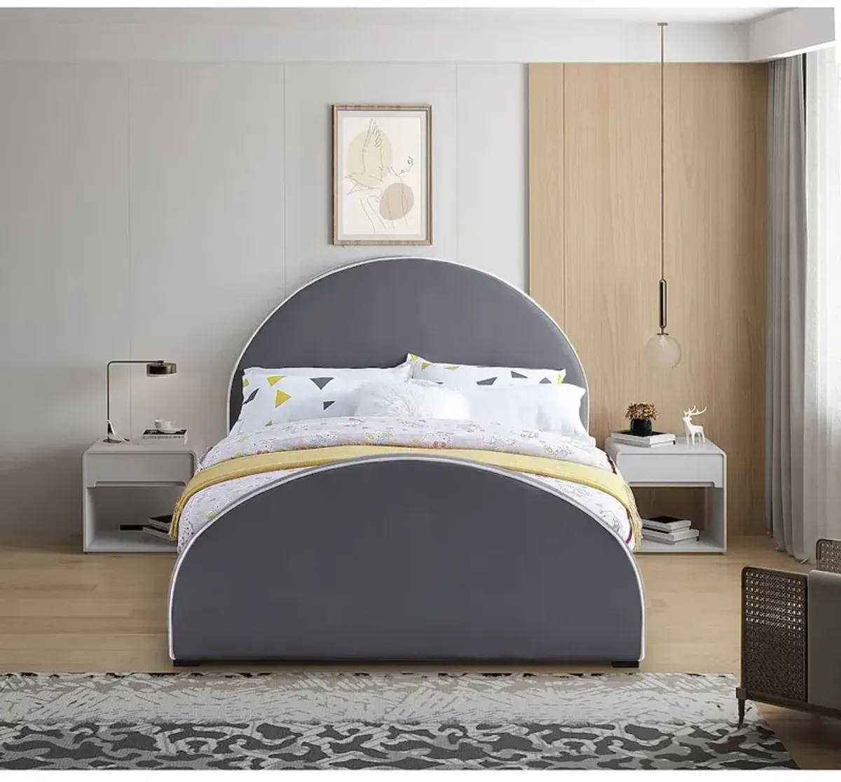 Meridian Furniture Brody Grey Velvet Queen Bed