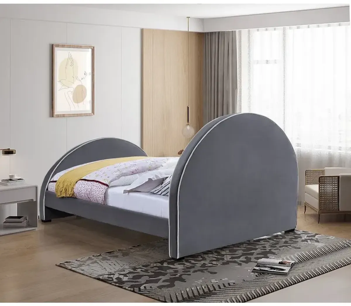 Meridian Furniture Brody Grey Velvet Queen Bed