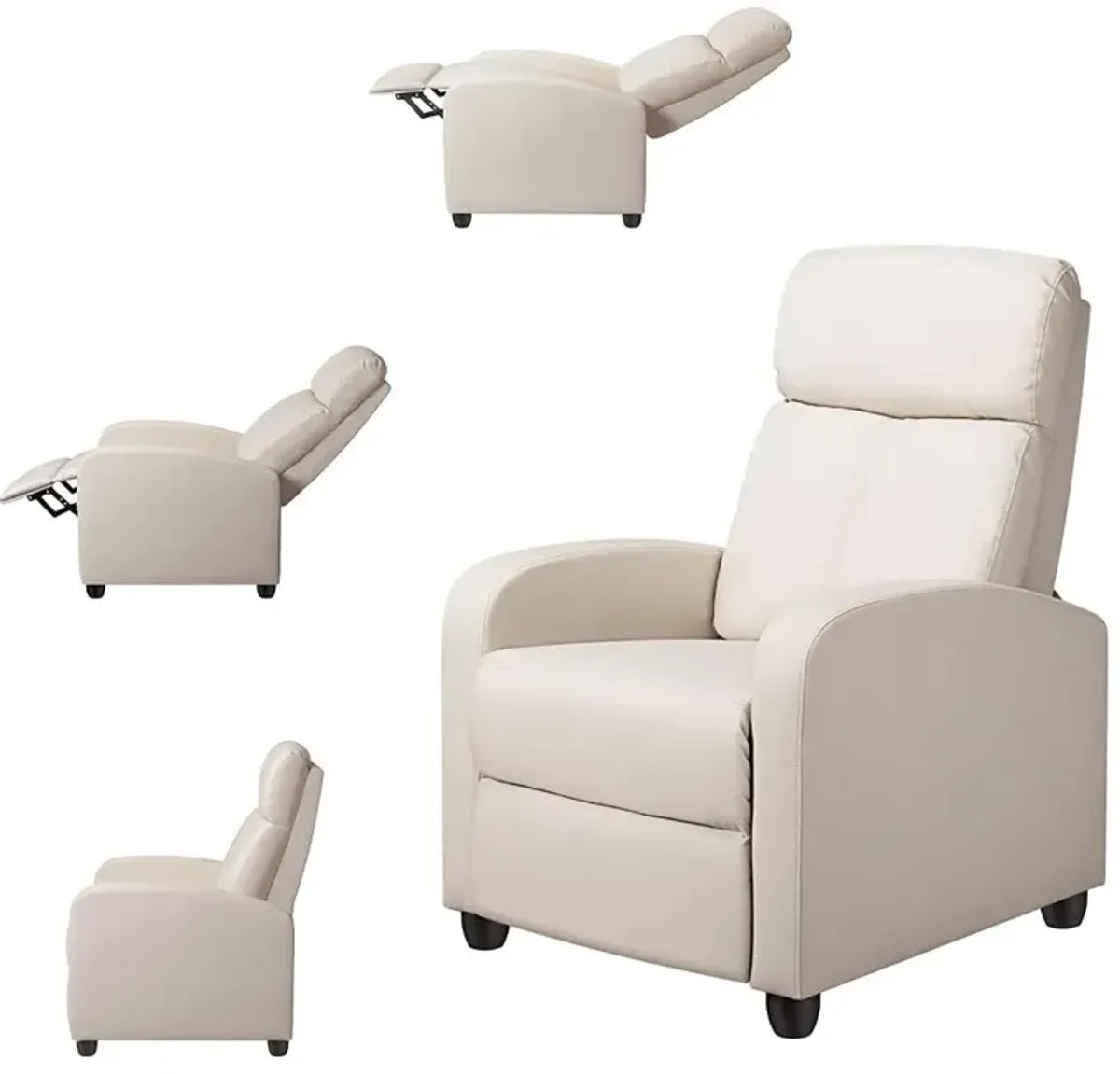 Off White High-Density Faux Leather Push Back Recliner Chair