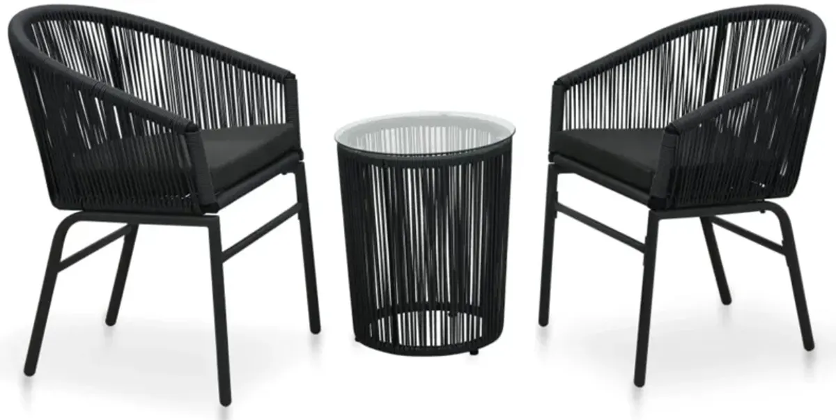 vidaXL 3 Piece Bistro Set with Cushions PVC Rattan Black