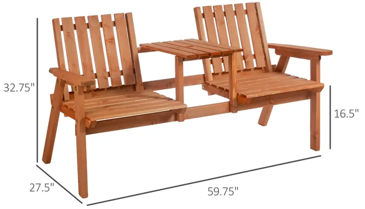 Orange Patio Love Seat: Wooden Bench with Center Table & Umbrella Hole