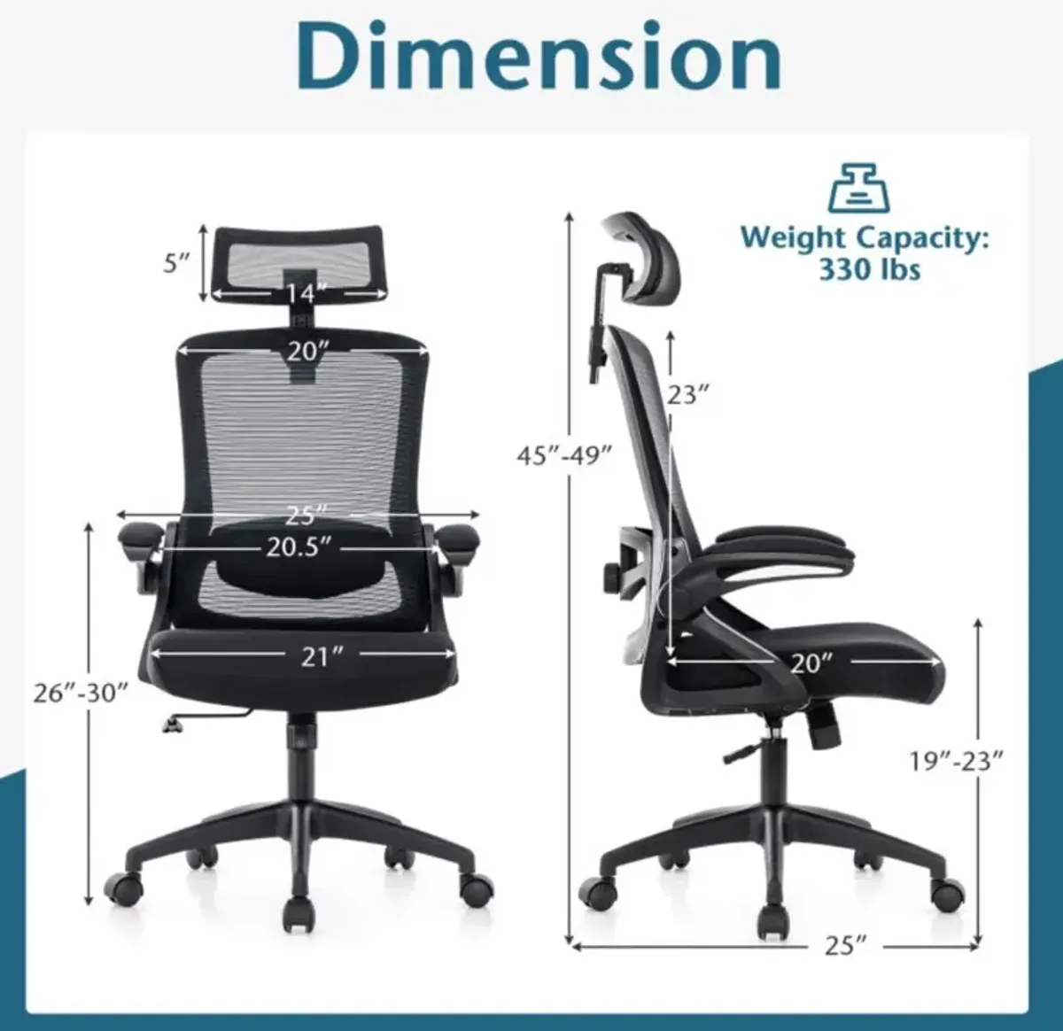 Adjustable Swivel Task Chair Ergonomic Office Chair with Adjustable Lumbar Support