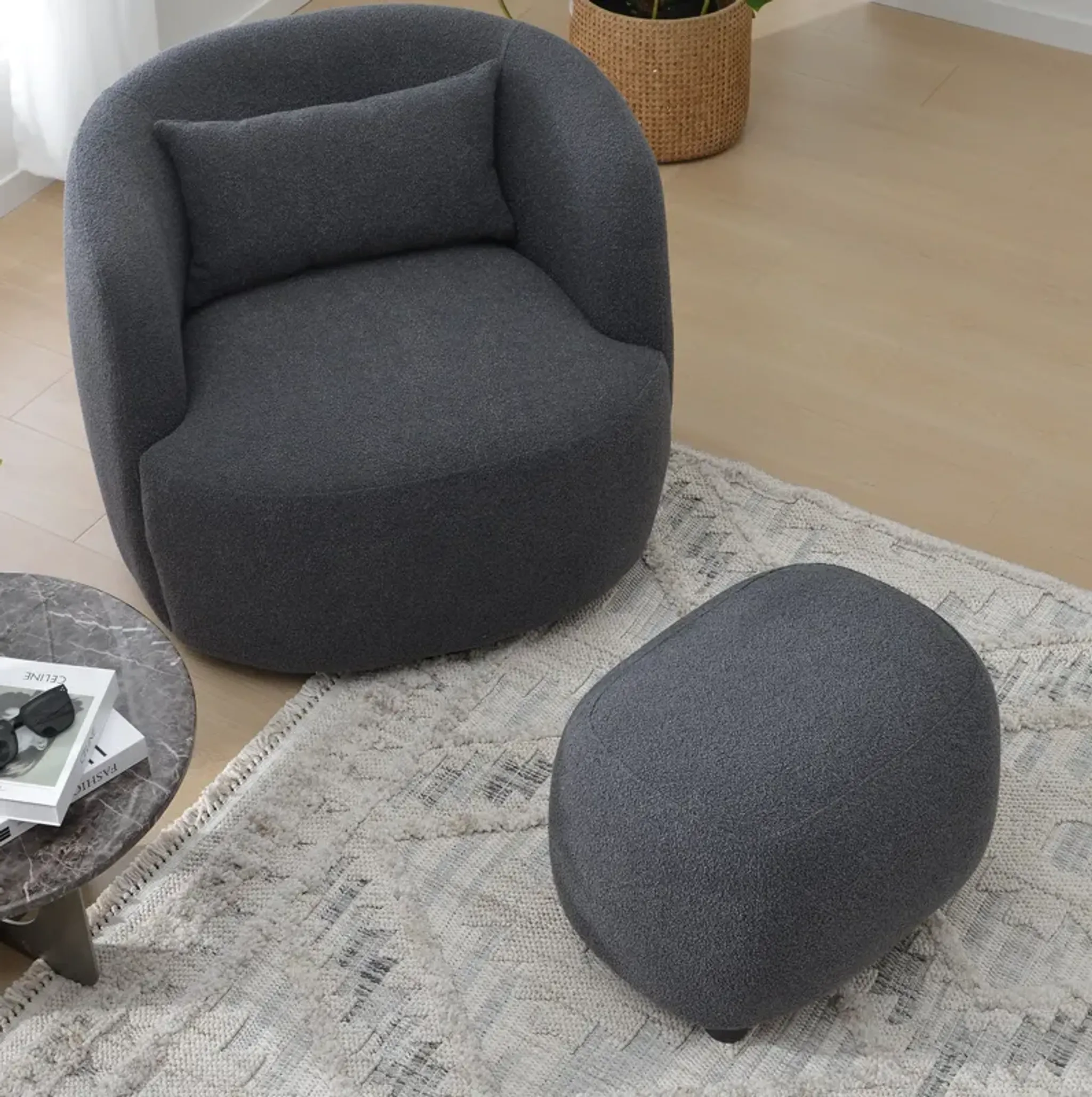 Elmer Boucl Ottoman Mathis Home | Furniture.com