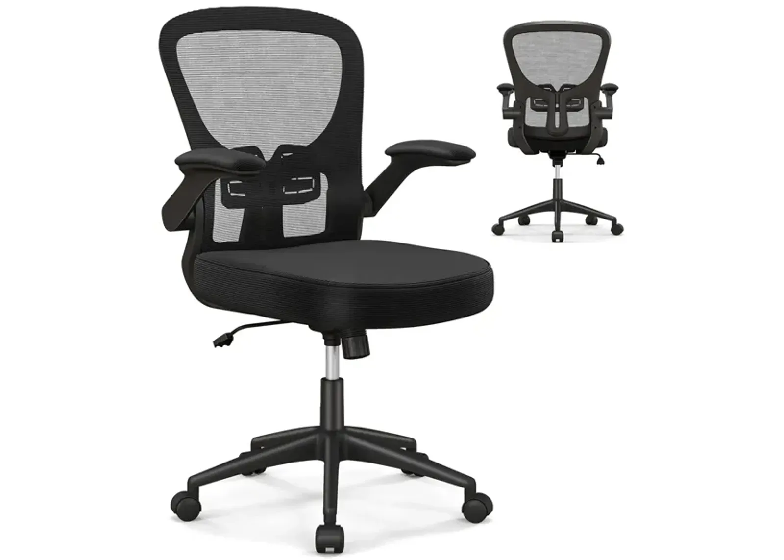 Adjustable Swivel Mesh Task Office Chair with Flip-Up Armrests-Black