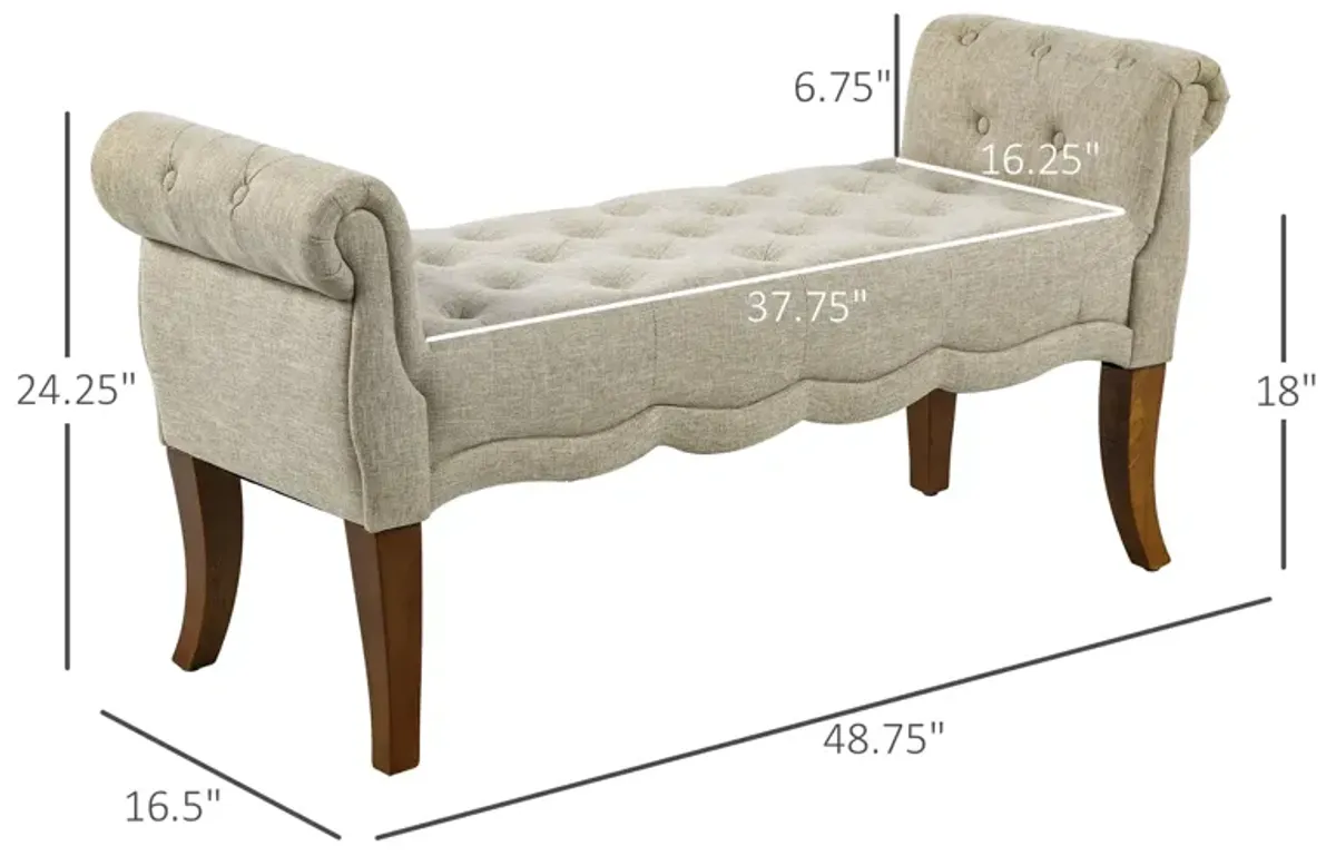 Beige Entryway Bench: Traditional Button-Tufted Shoe Storage