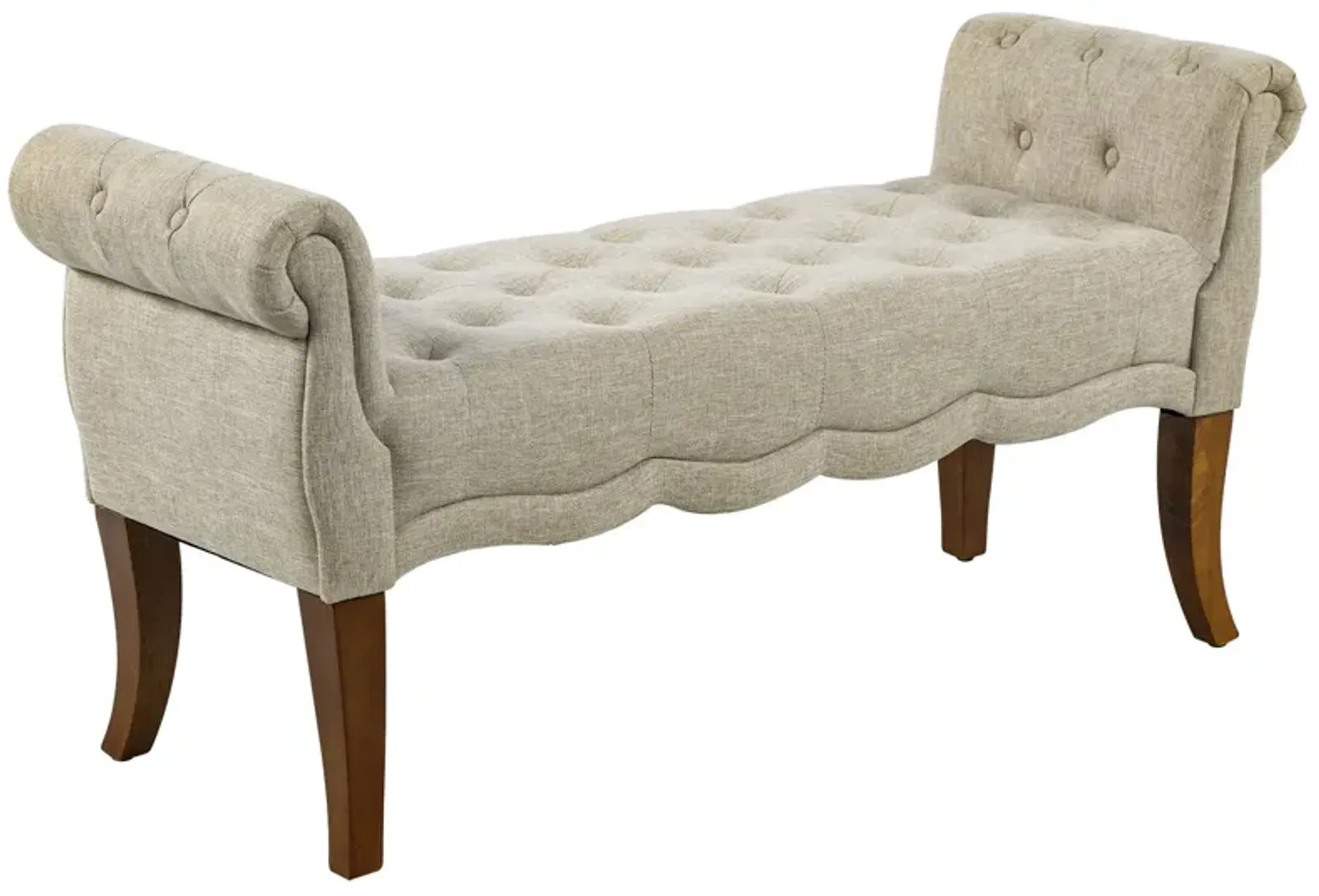 Beige Entryway Bench: Traditional Button-Tufted Shoe Storage