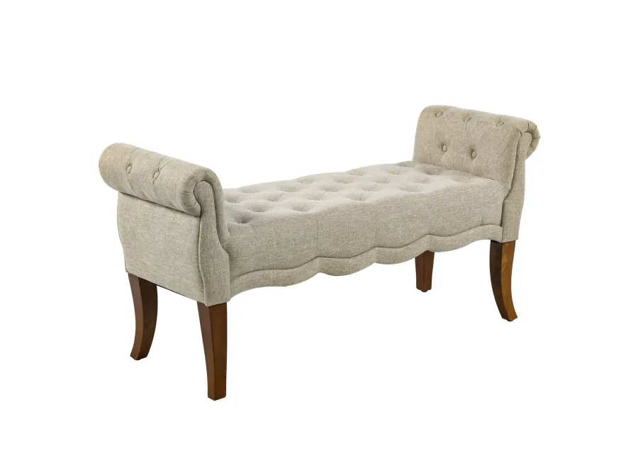 Beige Entryway Bench: Traditional Button-Tufted Shoe Storage