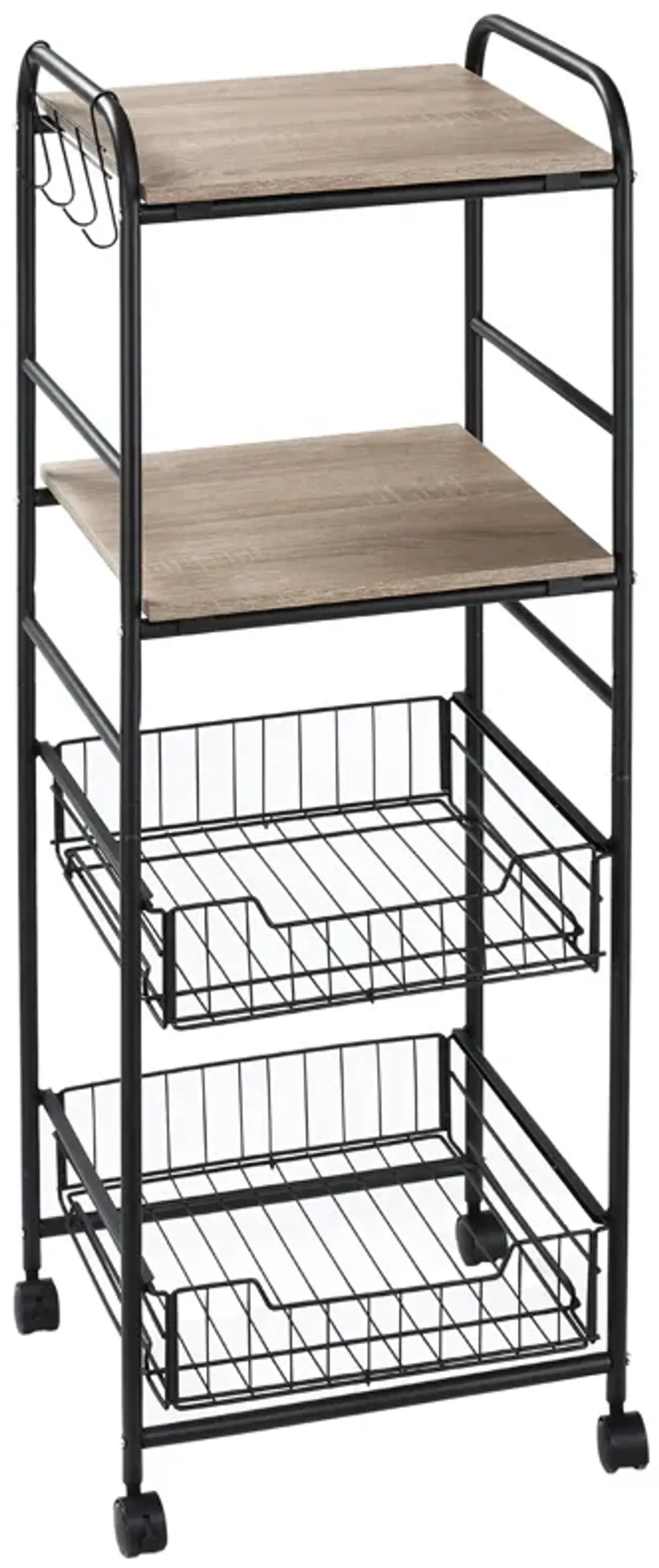 Oak Kitchen Organizer: 16" 4-Tier Utility Trolley with Drawers