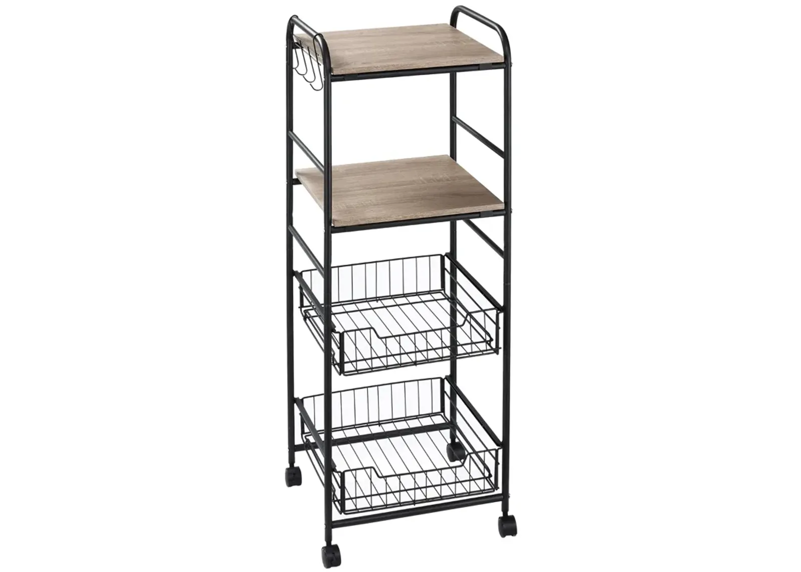 Oak Kitchen Organizer: 16" 4-Tier Utility Trolley with Drawers