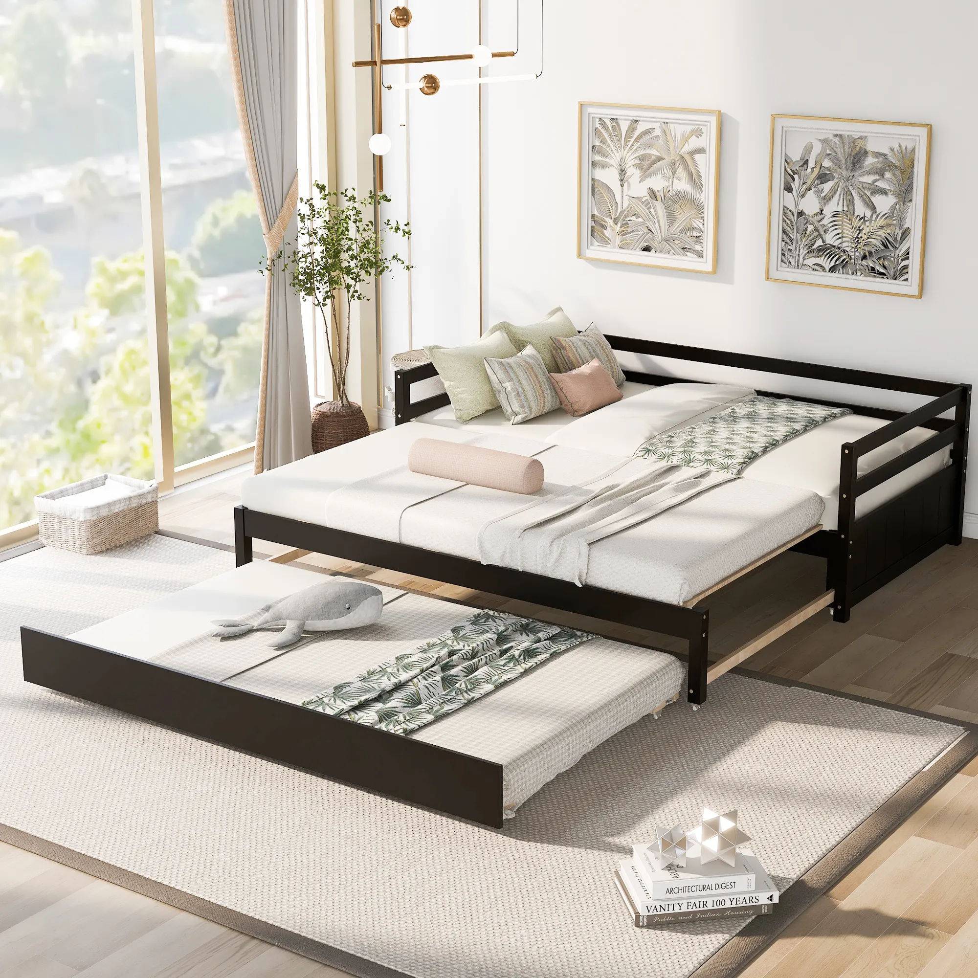 Merax Modern Daybed with Trundle Bed Frame