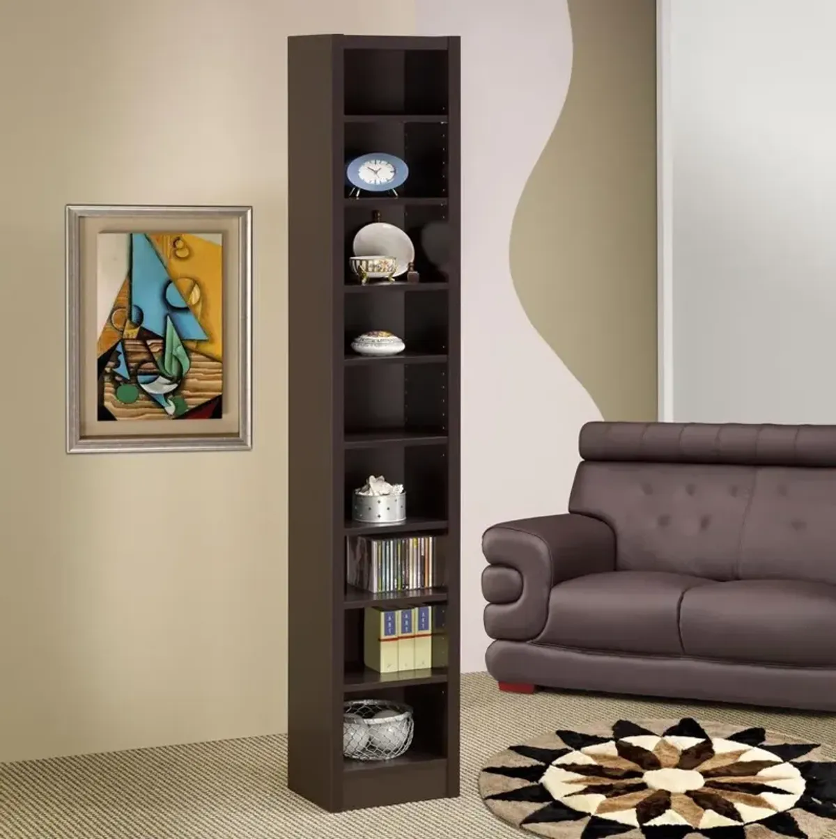 Eliam Rectangular Bookcase with 2 Fixed Shelves Cappuccino