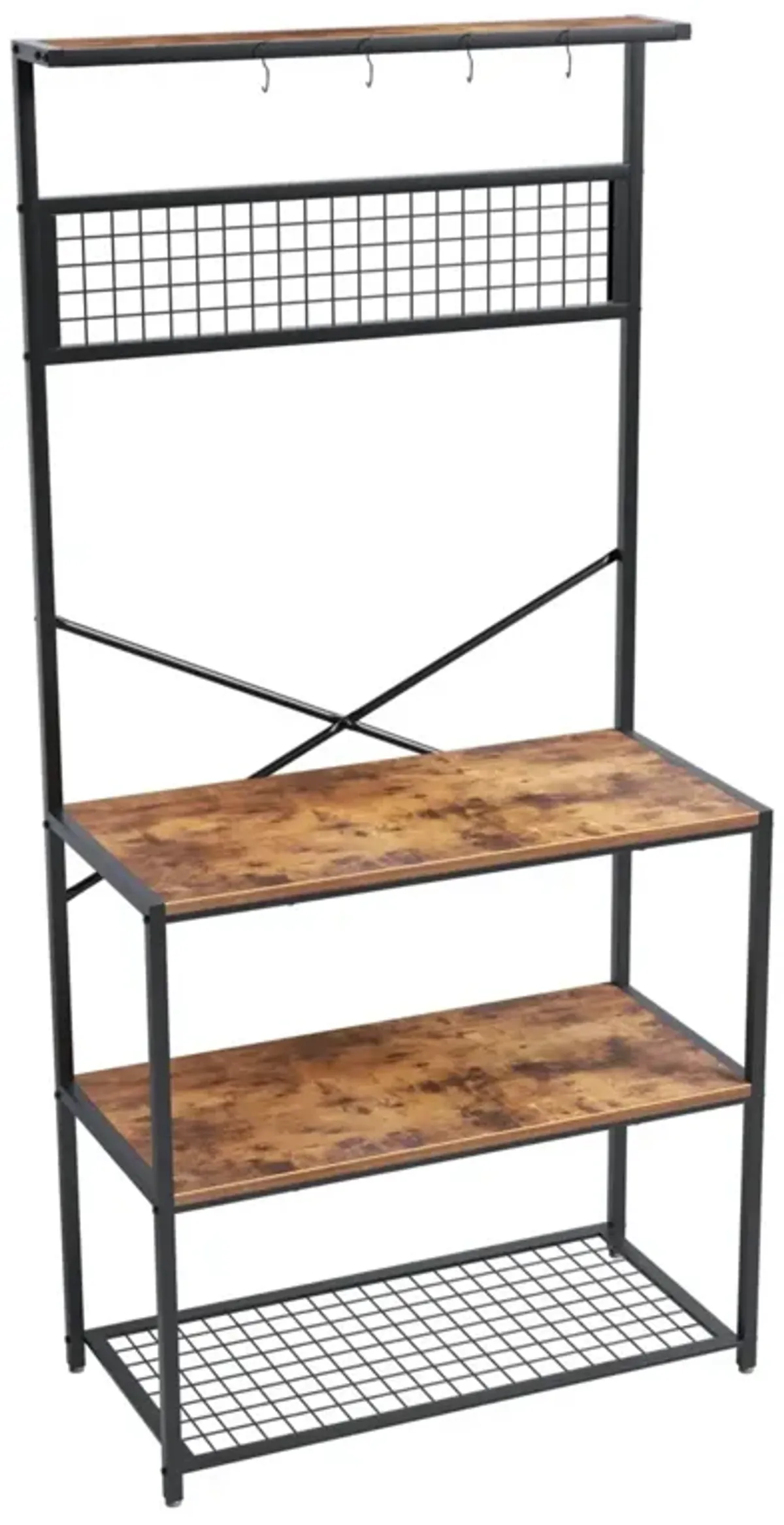 4-Shelf Metal & Wood Kitchen Bakers Rack – Versatile Microwave Stand