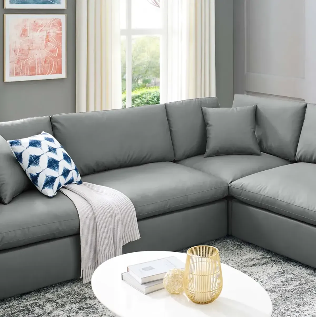 Commix Down Filled Overstuffed Vegan Leather 8-Piece Sectional Sofa