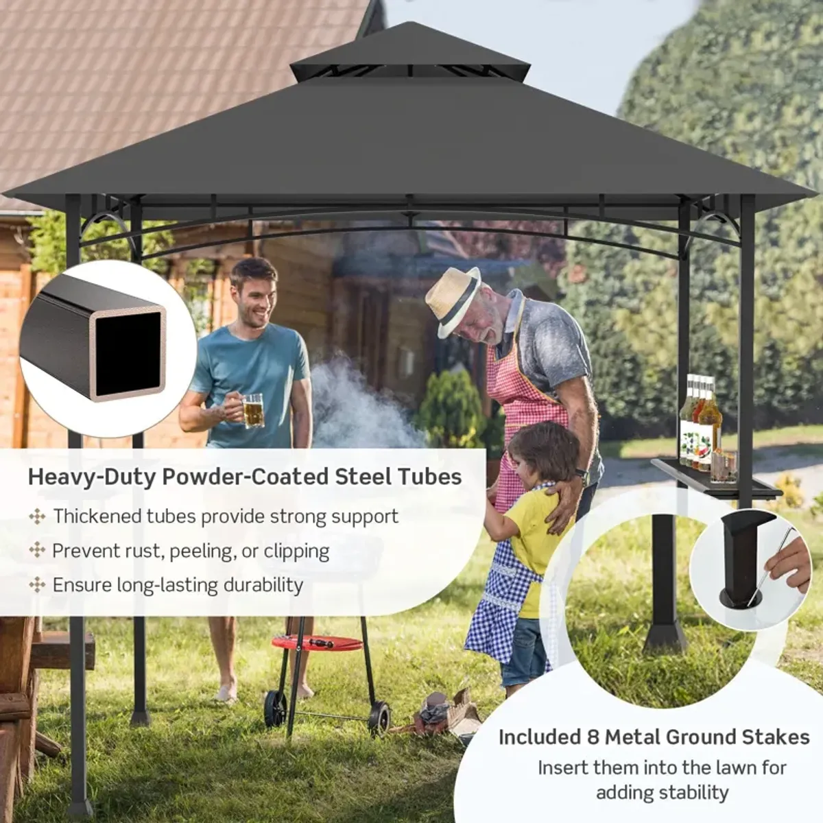 8 x 5 Feet Outdoor Barbecue Grill Gazebo Canopy Tent BBQ Shelter