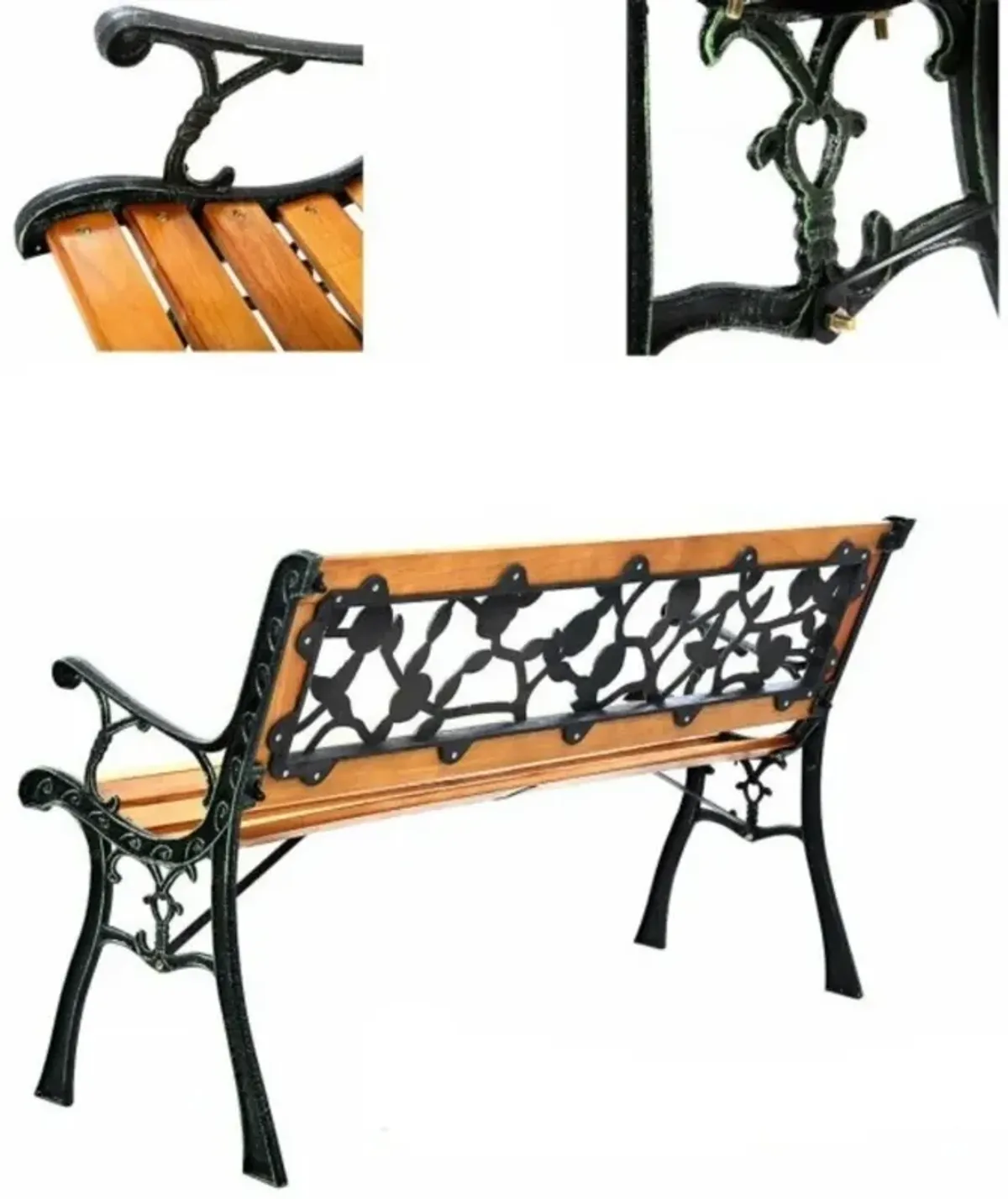 Hivvago Flowers Outdoor Patio Park Cast Iron Garden Porch Chair Bench