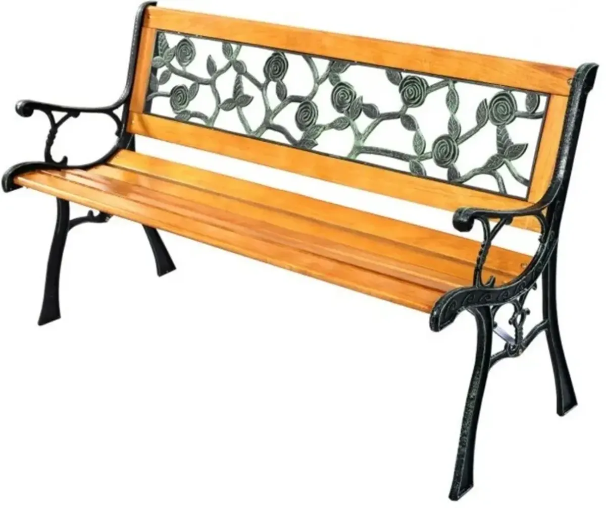 Hivvago Flowers Outdoor Patio Park Cast Iron Garden Porch Chair Bench