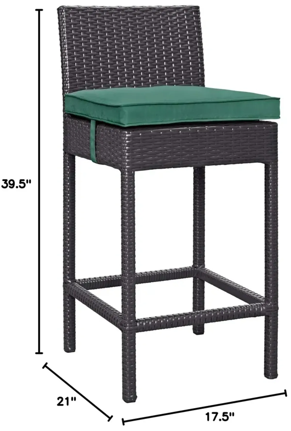 Modway Convene Wicker Rattan Outdoor Patio Bar Stool with Cushion in Espresso Green