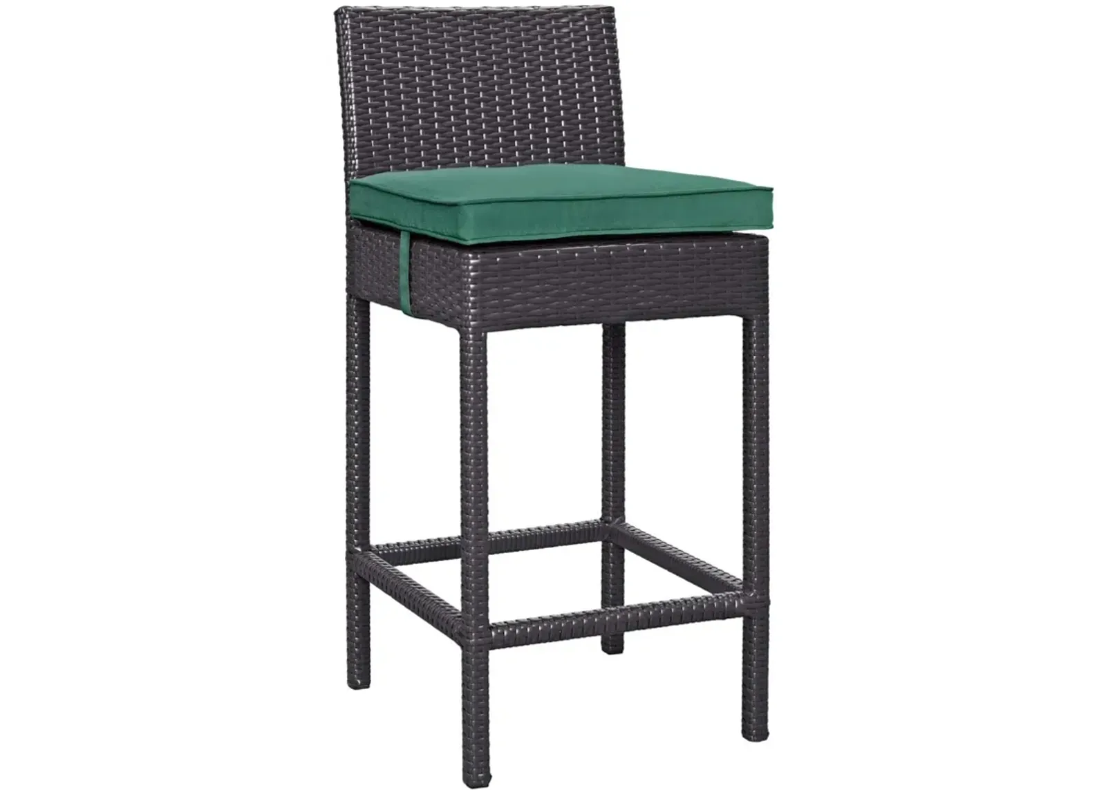 Modway Convene Wicker Rattan Outdoor Patio Bar Stool with Cushion in Espresso Green