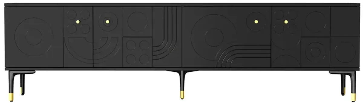 FUFU&GAGA Modern TV Stand with Large Storage Capacity, Formed Geometric Embossing and Gold Conical Handles, (78.7 in. W x 15.7 in. D x 22 in. H), Black