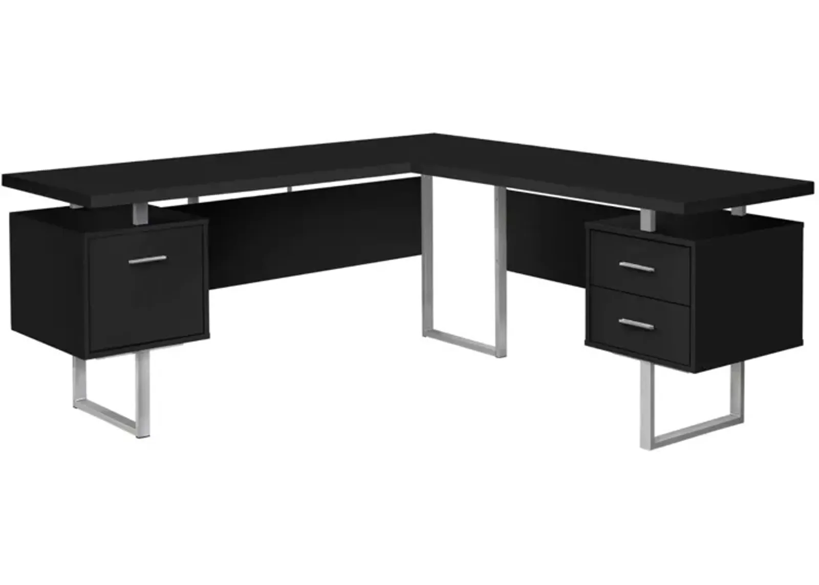 Computer Desk, Home Office, Corner, Left, Right Set-Up, Storage Drawers, 70"L, L Shape, Work, Laptop, Metal, Laminate, Black, Grey, Contemporary, Modern