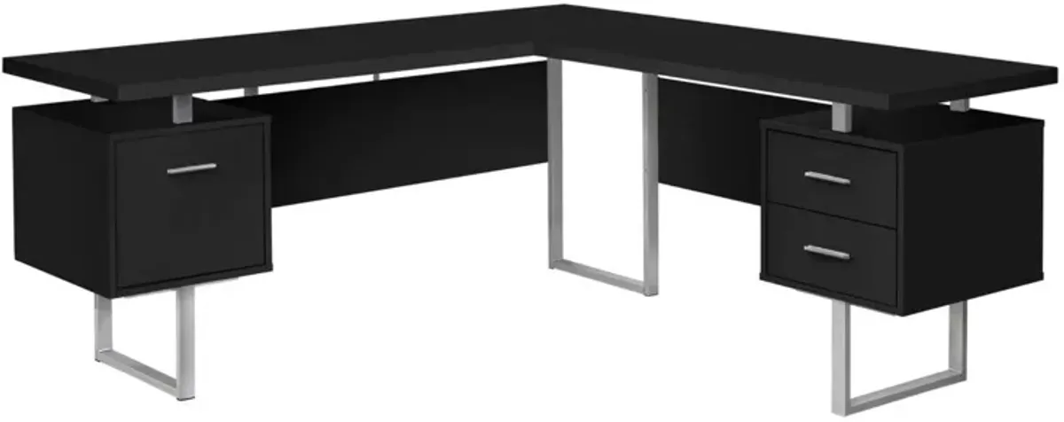 Computer Desk, Home Office, Corner, Left, Right Set-Up, Storage Drawers, 70"L, L Shape, Work, Laptop, Metal, Laminate, Black, Grey, Contemporary, Modern