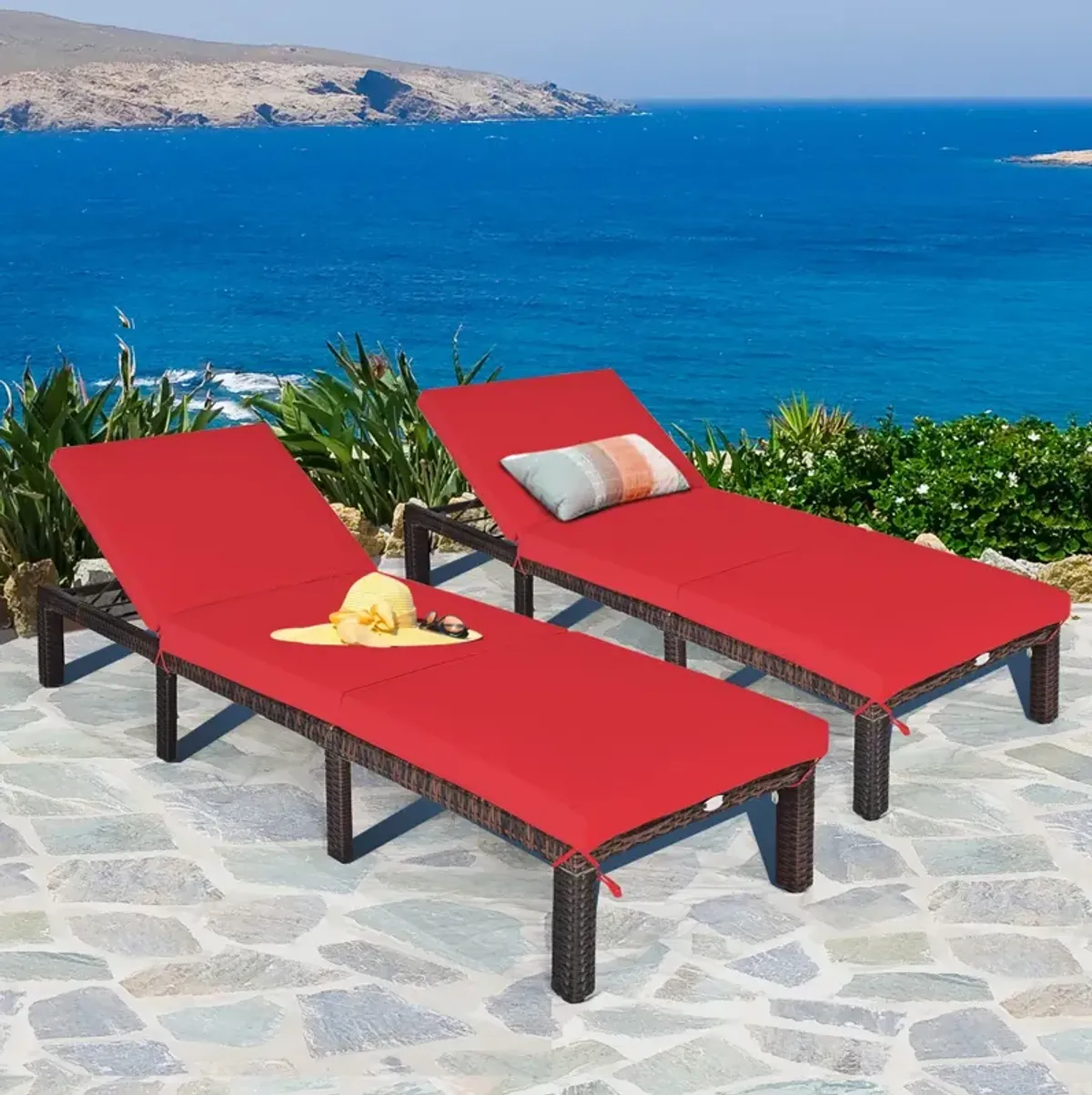 Outdoor Rattan Adjustable Cushioned Chaise